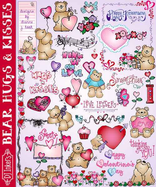 Bear Hugs and Kisses - cute Valentine clip art by DJ Inkers