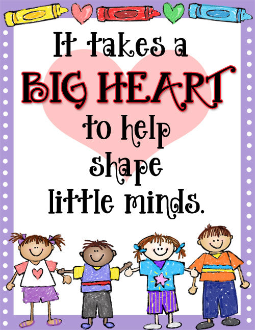 It takes a big heart to help shape little minds quote with cute kids clip art by DJ Inkers