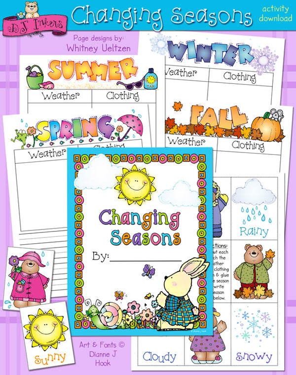 A printable workbook for teaching kids seasons and weather by DJ Inkers