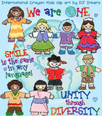 Cute kids clip art for world studies, travel, culture & diversity around the world by DJ Inkers