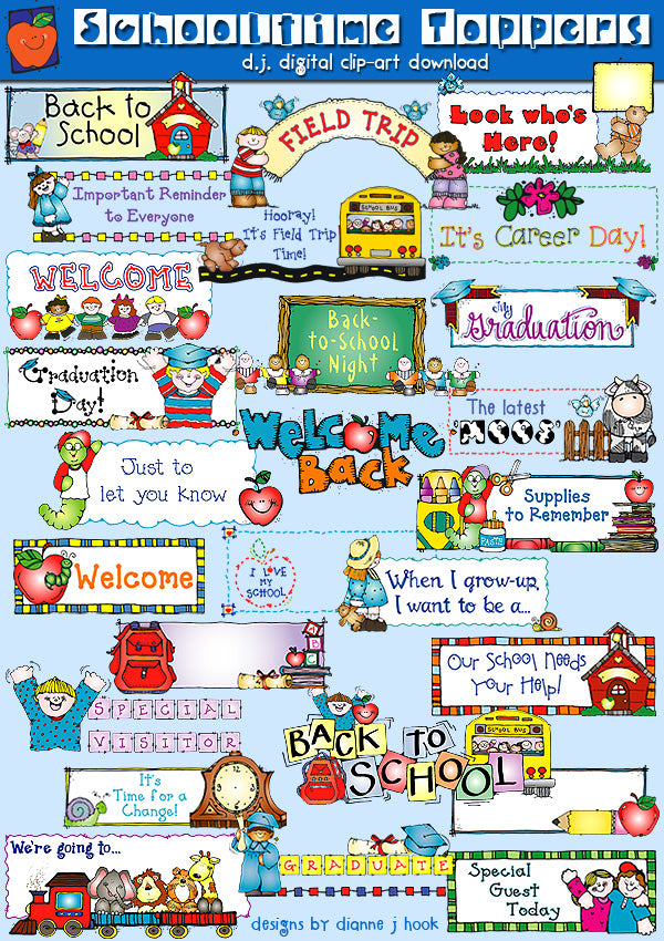 School Time Toppers Clip Art Download