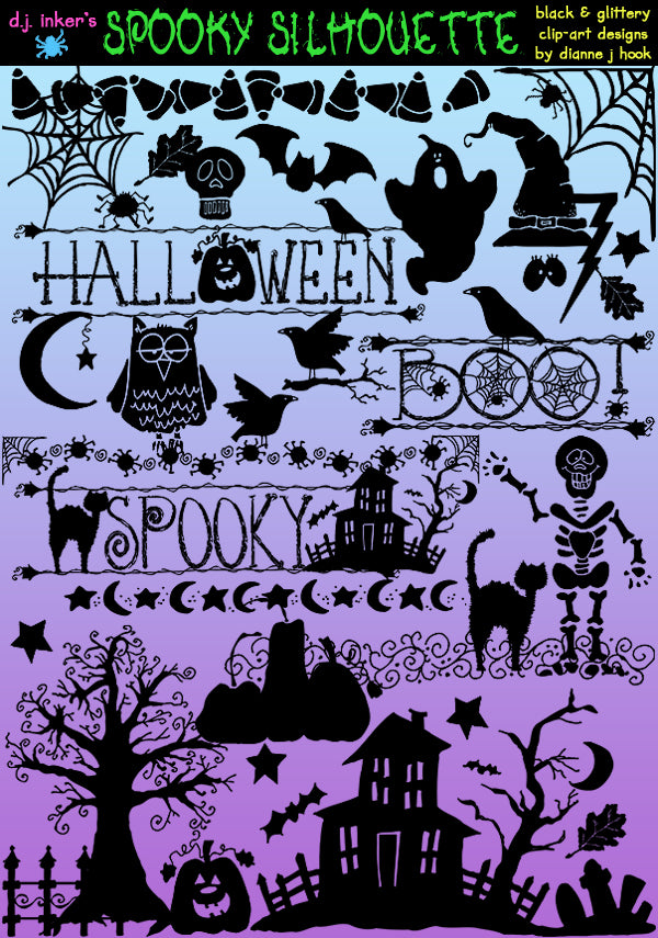 Spooky clip art shadows and silhouettes for Halloween by DJ Inkers