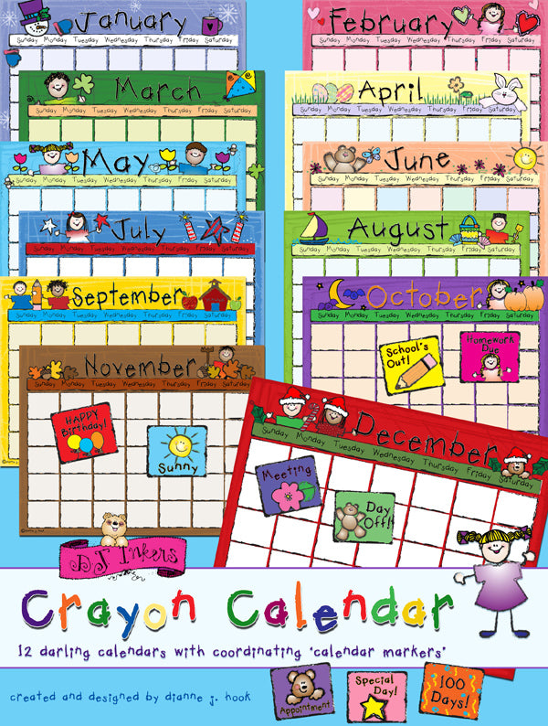 Crayon Calendars - 12 Month Printable Bundle