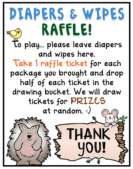 Diaper raffle sign for baby shower with clip art and fonts by DJ Inkers