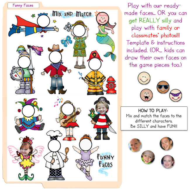 Mix and match the faces on this silly printable file folder game for kids by DJ Inkers