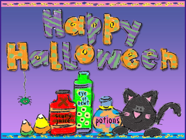 Happy Halloween potions and black cat clip art by DJ Inkers