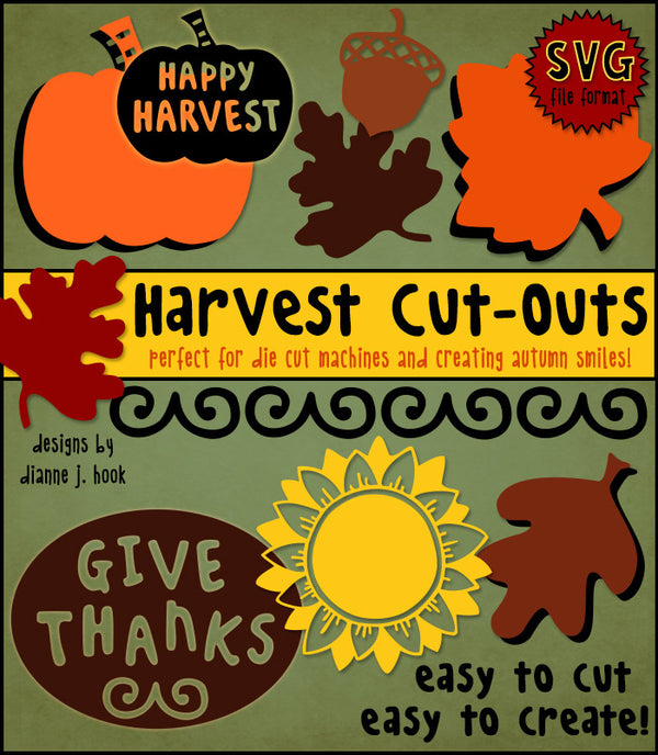 Happy Harvest SVG cut-out files for Thanksgiving, Fall and autumn smiles by DJ Inkers