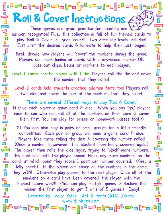 Roll and Cover Activity Kit - Seasons & Holidays Dice Game