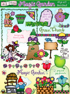 Magical garden clip art gnomes, fairies and flowers by DJ Inkers