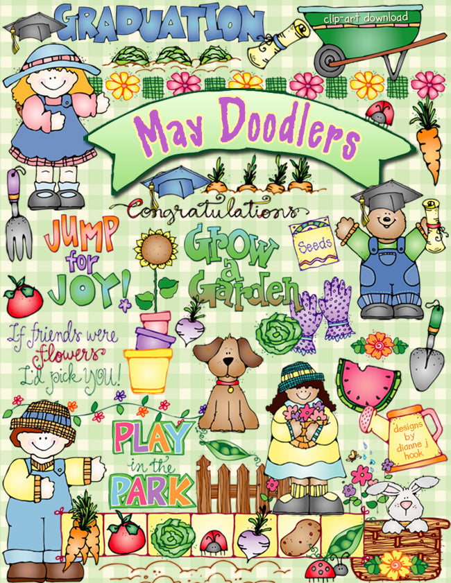 May Doodlers is blooming in clip art flowers, vegetables, garden kids, borders, vines & more by DJ Inkers