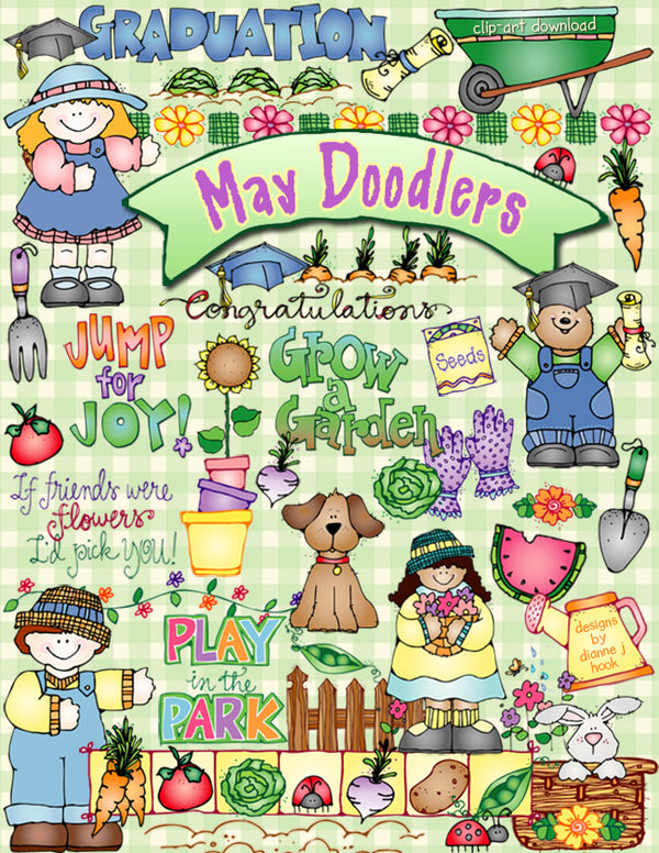 May Doodlers is blooming in clip art flowers, vegetables, garden kids, borders, vines & more by DJ Inkers
