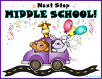 Next stop middle school sign with DJ Inkers critter car clip art