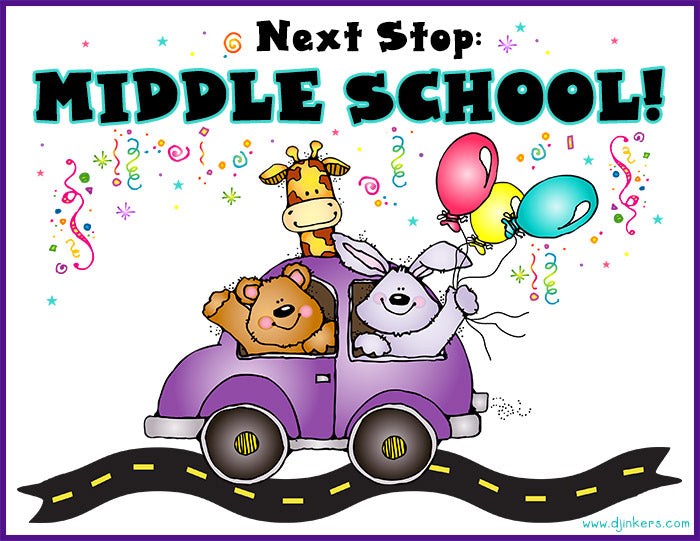 Next stop middle school sign with DJ Inkers critter car clip art