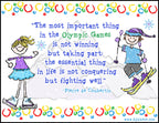 Olympics quote with winter sports clip art for kids and font by DJ Inkers