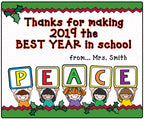 Holiday Peace teacher Christmas card for students by DJ Inkers