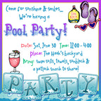Pool party invitation with clip art and splash font by DJ Inkers