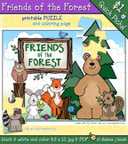 Friends of the Forest Printable Puzzle and Coloring Page