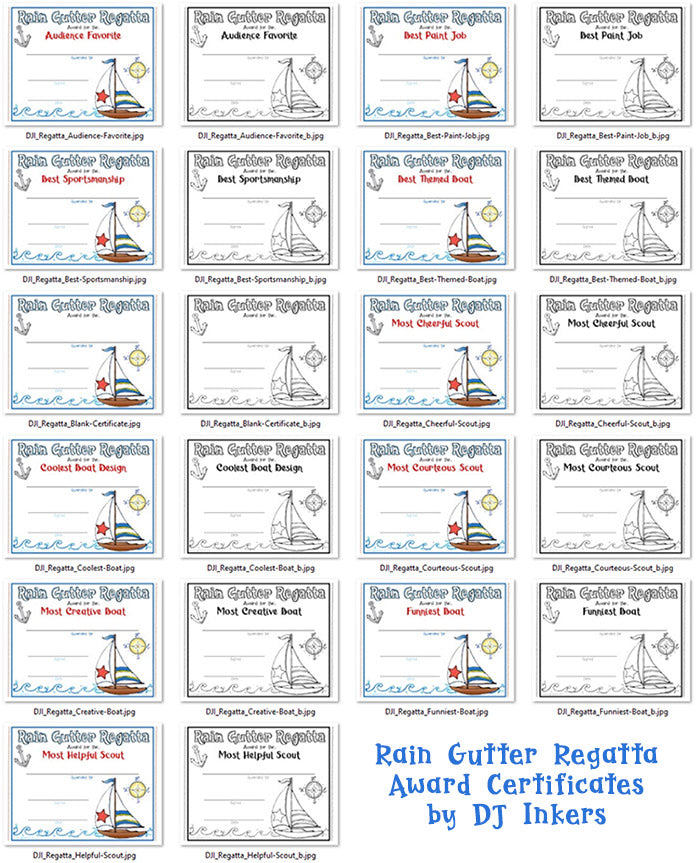 Rain Gutter Regatta Award Certificates for Cub Scouts