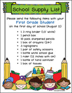 first grade school supply list border