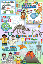 Cute science clip art for kids and teachers - space, dinosaurs, lab work, earth science and more