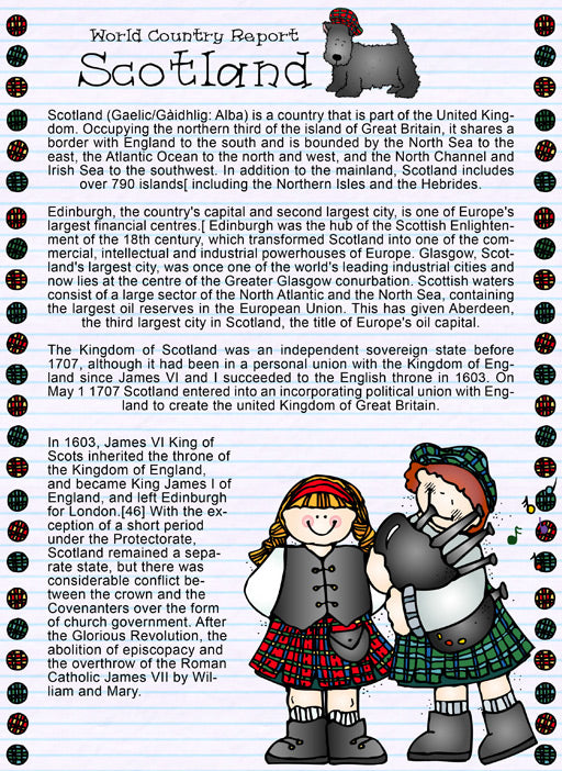 Scotland country report with clip art for kids by DJ Inkers