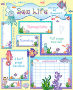Sea Life Classroom theme Kit - borders and printables with mermaids and fish by DJ Inkers