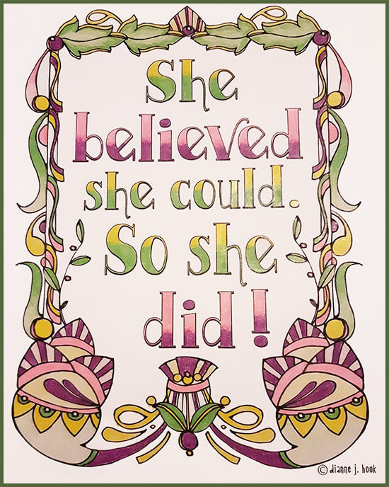 She believed she could and so she did - printable coloring page by DJ Inkers