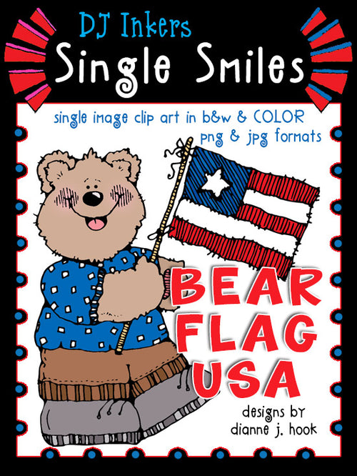 Cute clip art bear holding an American flag by DJ Inkers