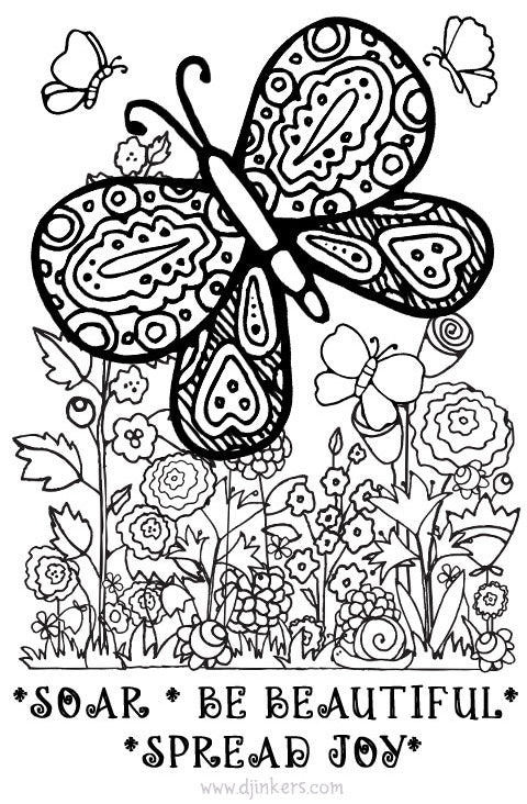 Spread Joy with clip art flowers and zen doodle butterfly by DJ Inkers