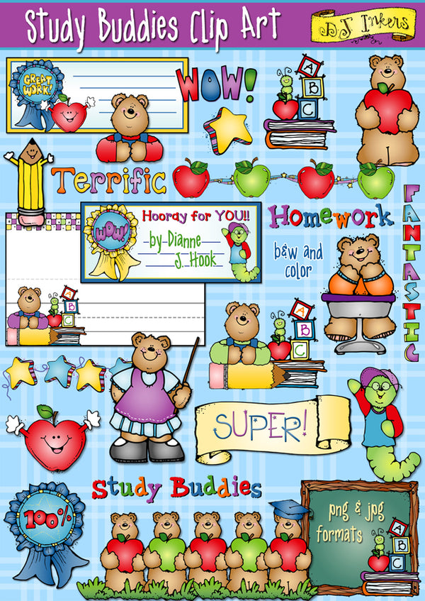 Cute school stuff clip art, borders and classroom smiles by DJ Inkers