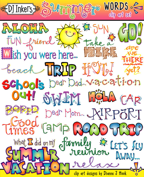 Summer Words clip art and vacation sayings by DJ Inkers