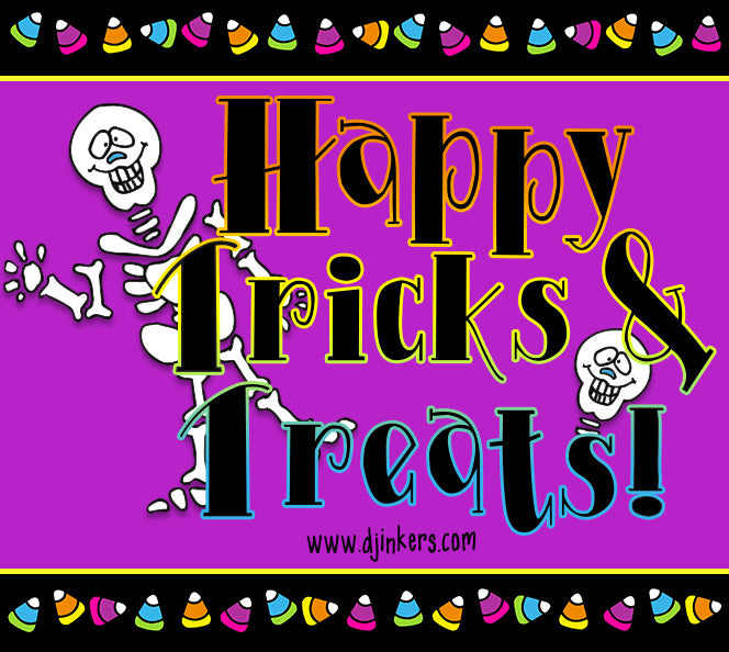 Happy tricks and treats with skeleton clip art and font by DJ Inkers