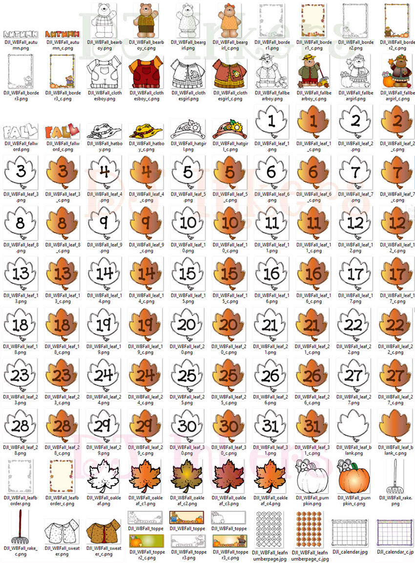 Weather Bears Fall Clip Art, Calendar & Seasonal Dress-Ups for Autumn