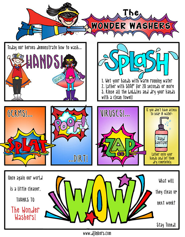 Wonder Washers super heroes teach hand washing with DJ Inkers clip art