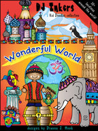 Wonderful World clip art kid doodles for countries around the world by DJ Inkers