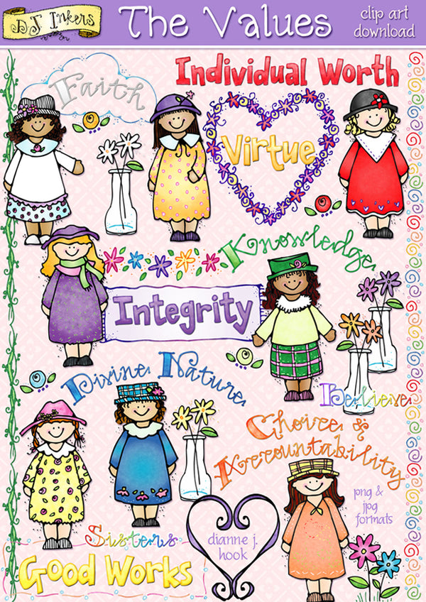 Good values for today's Young Women to stand by.  Cute clip art created for LDS girls by DJ Inkers