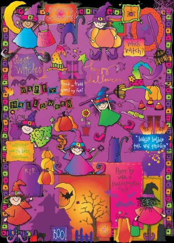 Cute witches & fun Halloween clip art for crafting by DJ Inkers