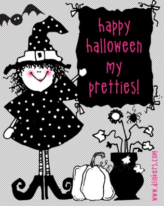 Happy Halloween card with cute witch clip art by DJ Inkers