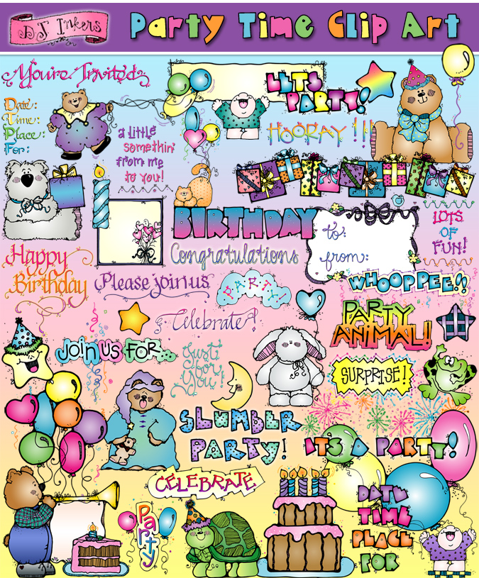 Fun kids clip art for birthdays, celebrations and party time by DJ Inkers