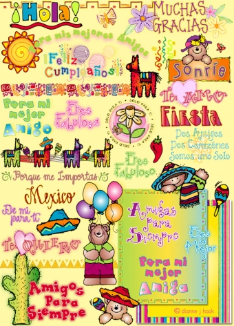 Cute clip art, borders and Spanish sayings by DJ Inkers - Viva Mexico!