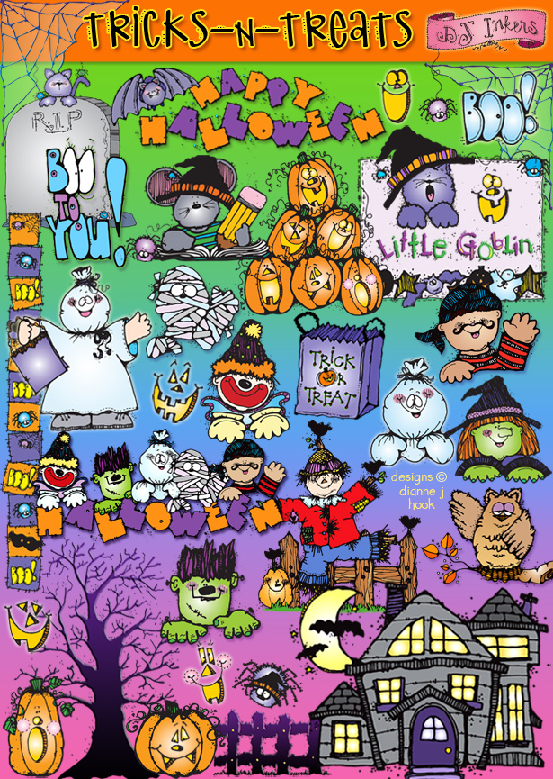 Tricks & Treats and cute Halloween clip art for kids and teachers by DJ Inkers