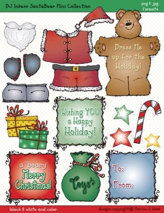 Printable Santa Bear with dress-ups & Christmas accessories by DJ Inkers