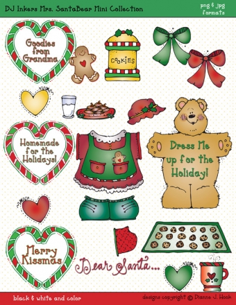 Mrs. Santa Bear Christmas dress-up clip art by DJ Inkers