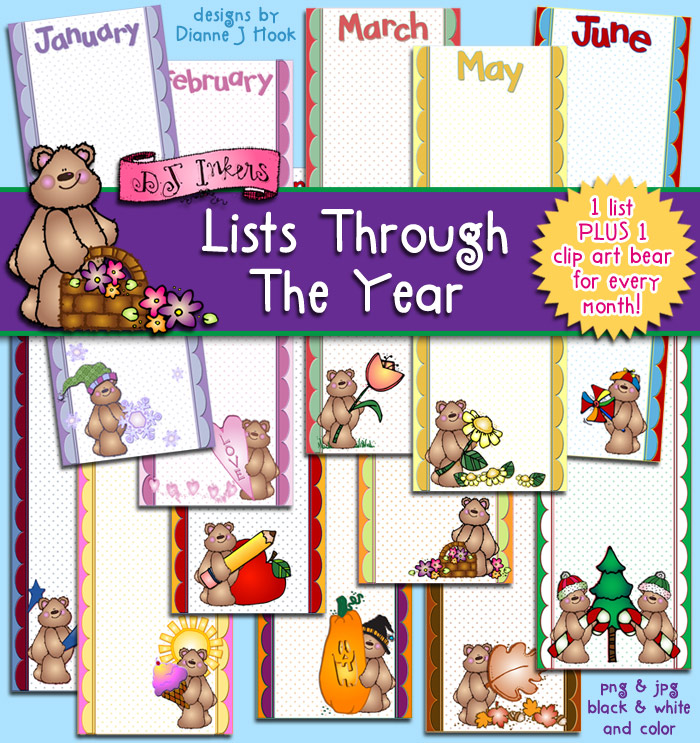 Lists Through The Year Clip Art and Printables