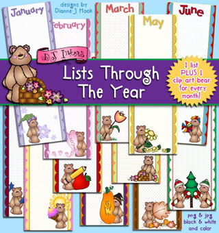 Lists Through The Year - Printable Borders & Clip Art