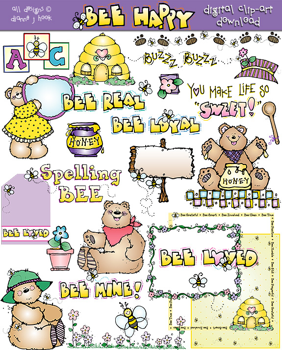 Bee Happy inspirational spring clip art by DJ Inkers