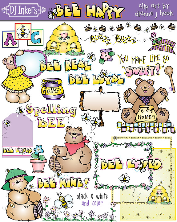 Bee Happy inspirational spring clip art by DJ Inkers