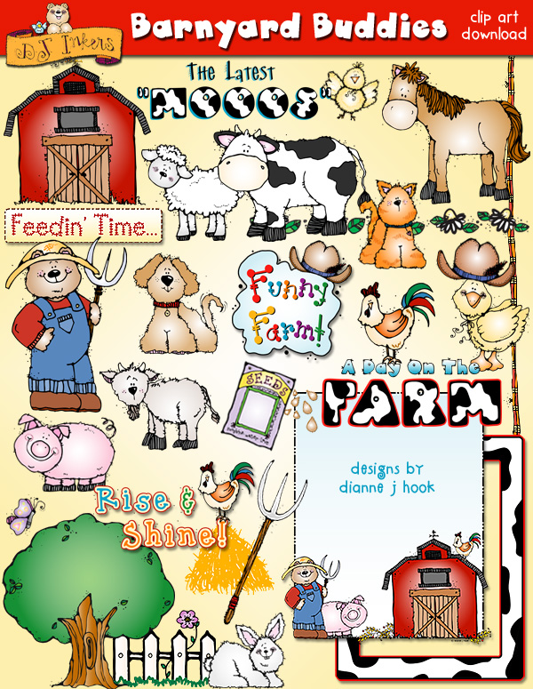 Barnyard Buddies is full of cute farm animal clip art for kids and teachers -DJ Inkers