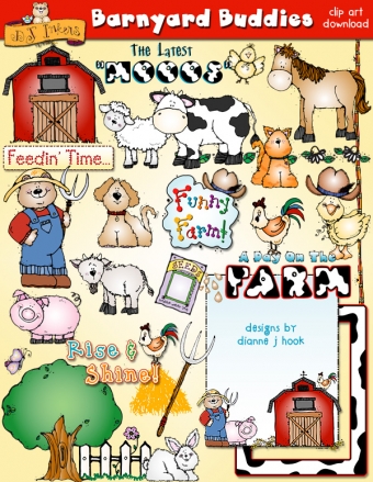 Barnyard Buddies is full of cute farm animal clip art for kids and teachers -DJ Inkers