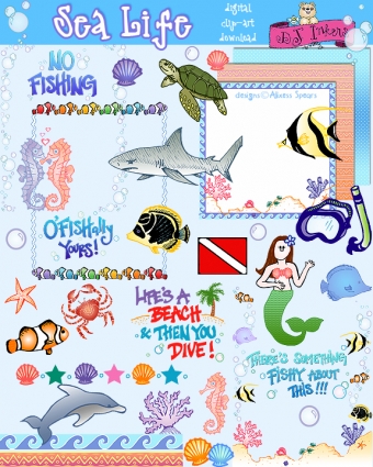 Fun fish and Sea Life clip art for smiles under the sea by DJ Inkers